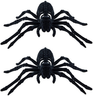 CHAKS Spin skeletten 22 cm - 4x - zwart - velvet/fluweel tarantula - Horror/griezel thema decoratie