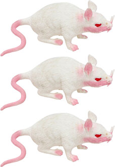 CHAKS Stretchy nep rat 17 x 14 cm - 3x - wit - Horror/griezel thema decoratie