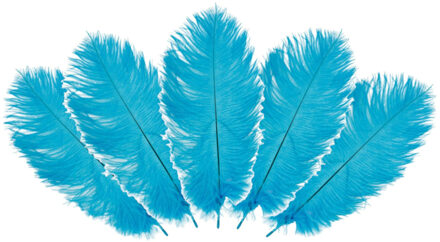CHAKS Struisvogelveren/sierveren - 5x - turquoise - 20-25 cm - decoratie/hobbymateriaal