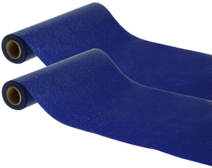 CHAKS Tafelloper op rol - 2x - donker blauwe glitter - 30 x 500 cm - polyester