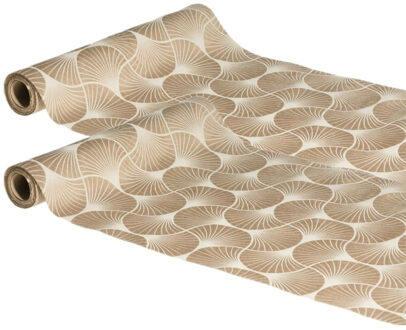 CHAKS Tafelloper op rol - 2x - ginkgo print - beige - 28 x 300 cm - polyester
