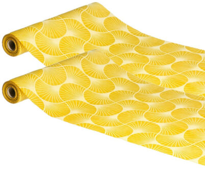 CHAKS Tafelloper op rol - 2x - ginkgo print - geel - 28 x 300 cm - polyester