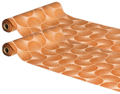 CHAKS Tafelloper op rol - 2x - ginkgo print - terracotta - 28 x 300 cm - polyester