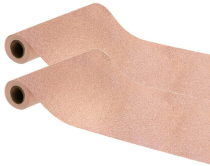 CHAKS Tafelloper op rol - 2x - rose gouden glitter - 30 x 500 cm - polyester