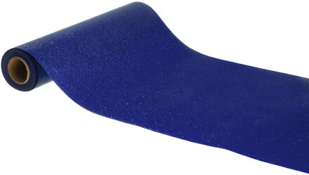 CHAKS Tafelloper op rol - donker blauwe glitter - 30 x 500 cm - polyester - Feesttafelkleden