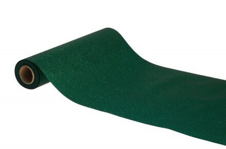 CHAKS Tafelloper op rol - donker groene glitter - 30 x 500 cm - polyester - Feesttafelkleden