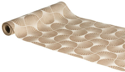 CHAKS Tafelloper op rol - ginkgo print - beige - 28 x 300 cm - polyester - Feesttafelkleden