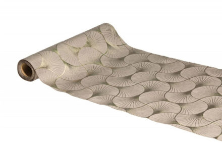 CHAKS Tafelloper op rol - ginkgo print - beige/champagne - 28 x 300 cm - polyester Licht beige