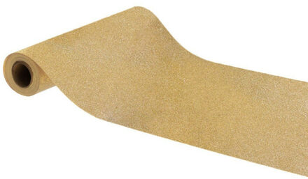 CHAKS Tafelloper op rol - gouden glitter - 30 x 500 cm - polyester - Feesttafelkleden Goudkleurig