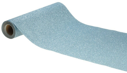 CHAKS Tafelloper op rol - licht blauwe glitter - 30 x 500 cm - polyester