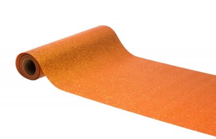 CHAKS Tafelloper op rol - oranje glitter - 30 x 500 cm - polyester - Feesttafelkleden