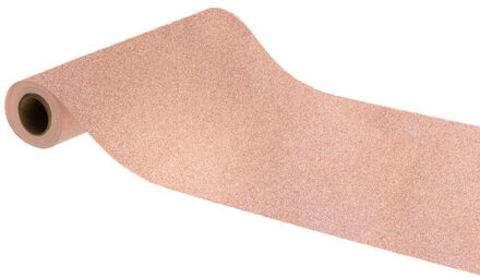 CHAKS Tafelloper op rol - rose gouden glitter - 30 x 500 cm - polyester - Feesttafelkleden Goudkleurig