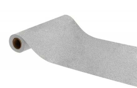 CHAKS Tafelloper op rol - zilveren glitter - 30 x 500 cm - polyester - Feesttafelkleden Zilverkleurig