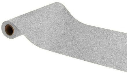 CHAKS Tafelloper op rol - zilveren glitter - 30 x 500 cm - polyester