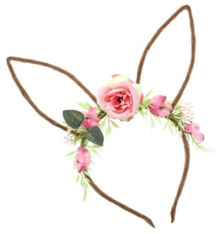 CHAKS Verkleed diadeem paashaas/bunny oren - met bloemen - roze - one size - Verkleedhoofddeksels