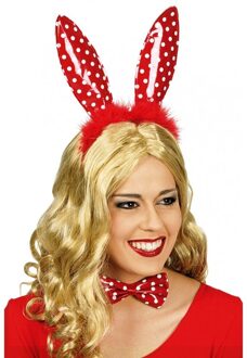 CHAKS Verkleed diadeem paashaas/bunny oren - stippen - rood/wit - one size