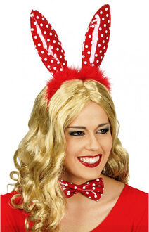 CHAKS Verkleed diadeem paashaas/bunny oren - stippen - rood/wit - one size
