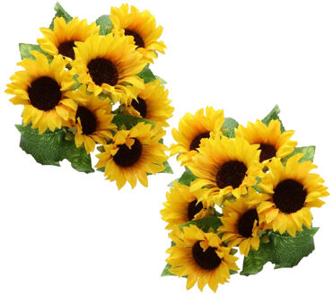CHAKS Zonnebloemen kunstbloemen boeket - 12x - geel - H34 cm