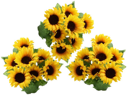 CHAKS Zonnebloemen kunstbloemen boeket - 18x - geel - H34 cm