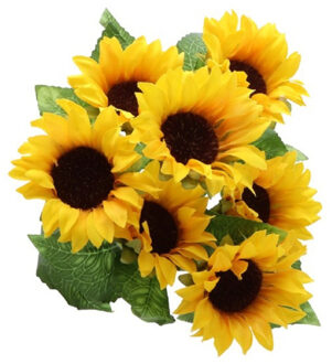 CHAKS Zonnebloemen kunstbloemen boeket - 7x - geel - H34 cm - Kunstbloemen