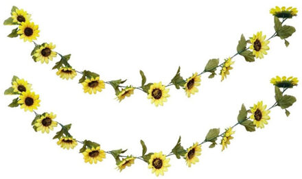 CHAKS Zonnebloemen slinger - 2x - kunstbloem - geel - 220 cm