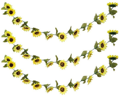 CHAKS Zonnebloemen slinger - 3x - kunstbloem - geel - 220 cm