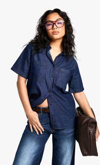 Chambray Denim Korte Mouwen Overhemd, Indigo - 42