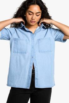 Chambray Denim Overhemd Met Korte Mouwen, Light Wash - 36