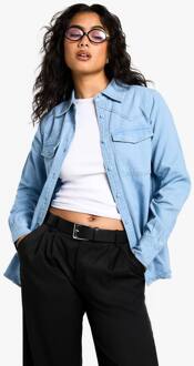 Chambray Denim Overhemd Met Lange Mouwen, Mid Wash - 36