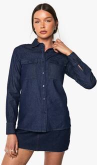 Chambray Denim Western Overhemd Met Lange Mouwen, Indigo - 34