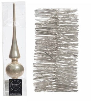 Champagne kerstversiering/kerstdecoratie set piek en 3x folie slingers 270 cm - Kerstslingers Champagnekleurig