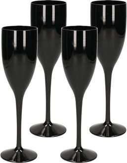 Champagne/prosecco flute glas - 12x stuks - zwart - 15 cl/150 ml - onbreekbaar transparant kunststof