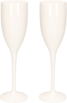 Champagne/prosecco flute glas - 2x - wit - 15 cl/150 ml - onbreekbaar transparant kunststof - bruilo