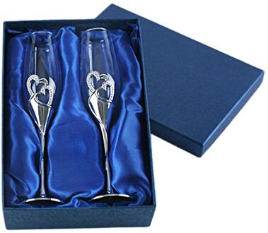 Champagne Roosteren Fluiten Bruiloft Accessoires, Zilveren Harten, Set Van 2 Q0KA SV