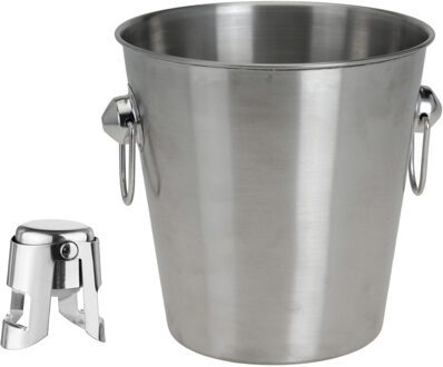 Champagne set - 1x champagnekoeler/ijsemmer en 1x fles stopper/afsluiter - RVS