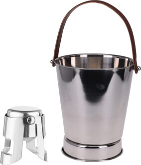 Champagne set - 1x koelemmer en 1x fles stopper/afsluiter - RVS - IJsemmers Zilverkleurig