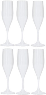 Champagneglas - 6x - wit - kunststof - 150 ml - herbruikbaar