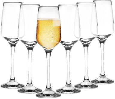 Champagneglazen/prosecco - Flutes - transparant glas - 6x stuks - 210 ml
