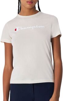 Champion Big Script Logo Crewneck Shirt Dames beige