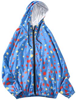 CHAMSGEND Mode mannen Hooded Print Jas Jas Ademend sneldrogend Outdoor Rits Dunne Jas Jas Blauw / XL
