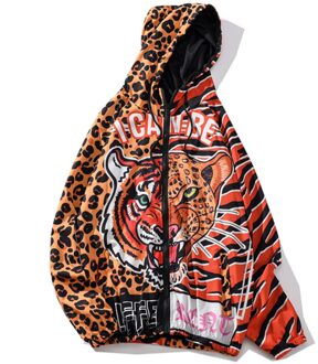 CHAMSGEND Mode mannen Hooded Print Jas Jas Ademend sneldrogend Outdoor Rits Dunne Jas Jas Oranje / XXL