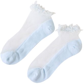 CHAMSGEND Zomer kant kristal transparante sokken ademend comfortabele sokken effen kleur sokken zachte ademende sokken vrouwen Blauw