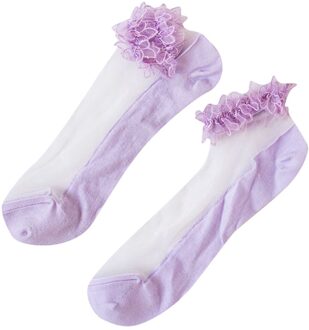 CHAMSGEND Zomer kant kristal transparante sokken ademend comfortabele sokken effen kleur sokken zachte ademende sokken vrouwen Paars