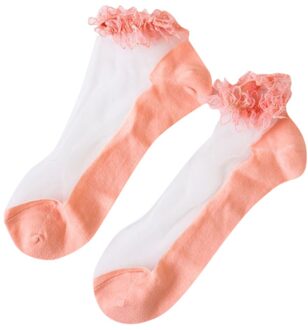 CHAMSGEND Zomer kant kristal transparante sokken ademend comfortabele sokken effen kleur sokken zachte ademende sokken vrouwen Rood