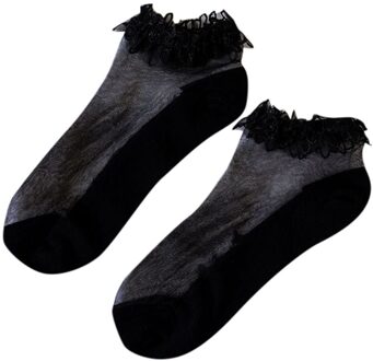 CHAMSGEND Zomer kant kristal transparante sokken ademend comfortabele sokken effen kleur sokken zachte ademende sokken vrouwen zwart