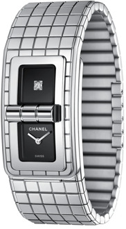 Chanel Elegante Quartz Horloge met Zwarte Gelakte Wijzerplaten en Diamanten Accent Chanel , Gray , Dames - ONE Size