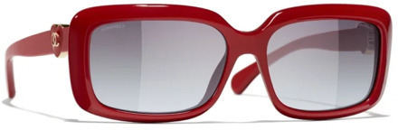 Chanel Rood Frame Grijs Verloop Zonnebril Chanel , Red , Unisex - 52 MM