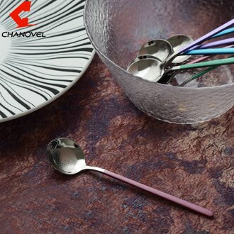Chanovel 1Pcs 13Cm/17Cm 304 Stinless Staal Ronde Kop Koffie Lepels Mengen Lepels Macaron Kleur Koude drank Fruit Lange Ijs Lepel 17CM-blauw