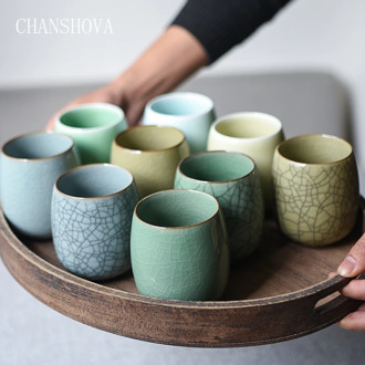 CHANSHOVA 250ml Solid Color Traditional Chinese Style Celadon Crackle Ceramic Teacup China Porcelain Small Coffee Tea Cups H318