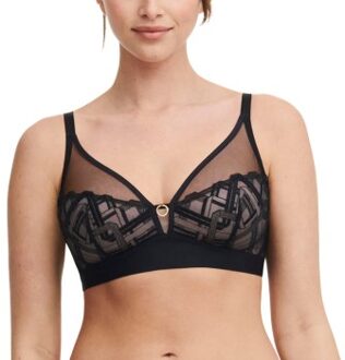 Chantelle Corsetry Embroidery Wirefree Support Bra Zwart - B 75,B 80,B 85,B 90,B 95,B 100,C 75,C 80,C 85,C 90,C 95,C 100,D 75,D 80,D 85,D 90,D 95,D 100,E 75,E 80,E 85,E 90,E 95,E 100